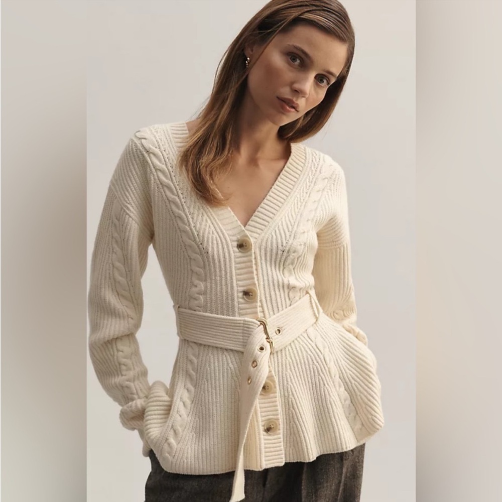 Anthropologie Maeve Belted Cable Cardigan